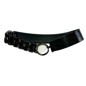 Suzi Roher Brown Croc O Ring Stretch Belt Large Hook Closure Statement Style
